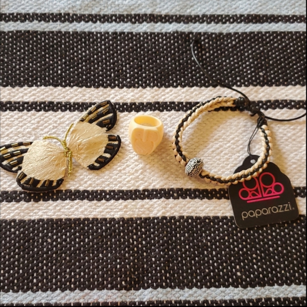 Adorable Owl Ring and Jewerly Set Hippie Peace Black and White Nature